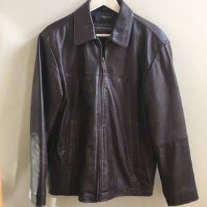 Perry Ellis Portfolio- brown leather jacket, sz S